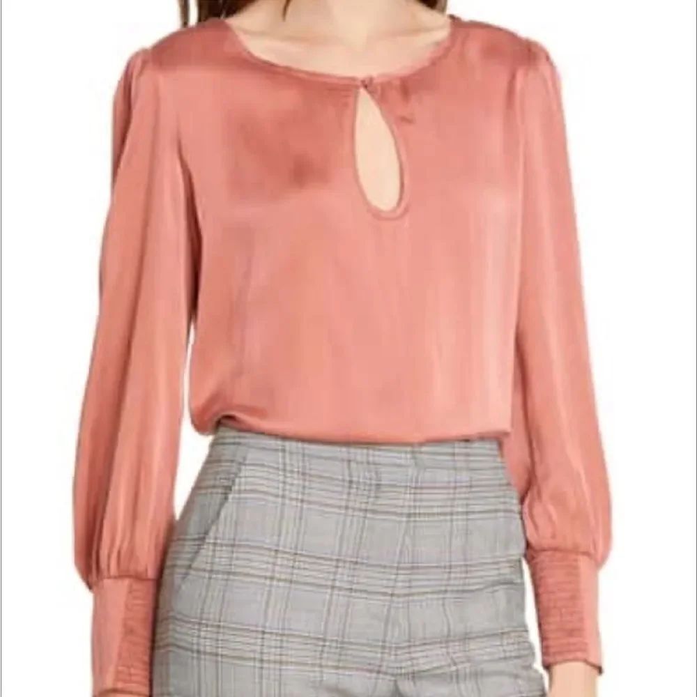 Rebecca Taylor Silk Tailored Long Sleeve Charmeuse Top Burnt Rose $275